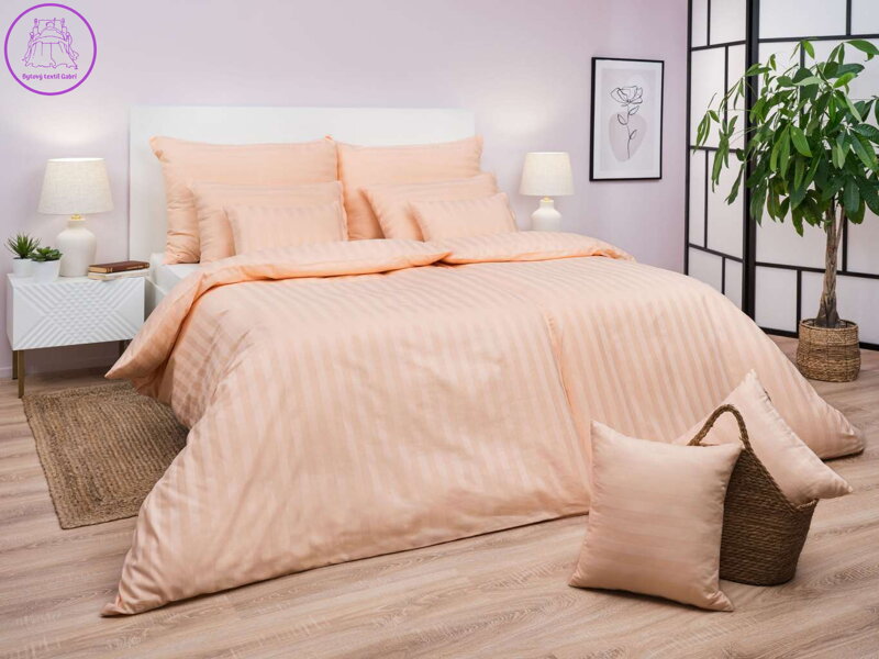 Dadka Povlečení atlas grádl béžový proužek 20 mm 140x200, 70x90 cm