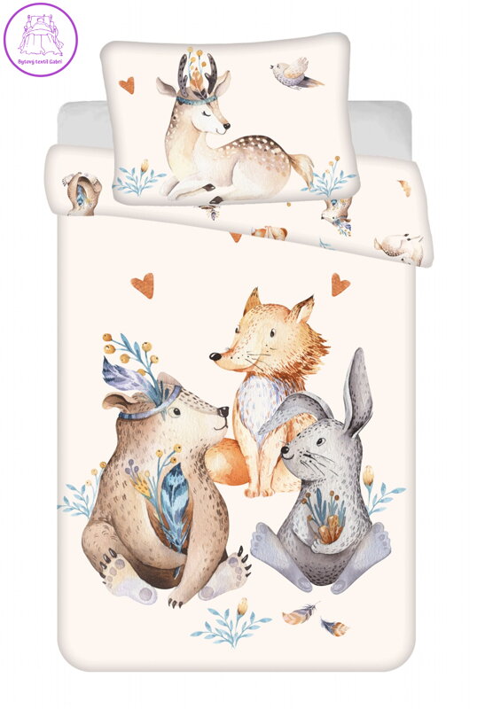 Jerry Fabrics Povlečení do postýlky Zvířátka Woodland baby 100x135, 40x60 cm