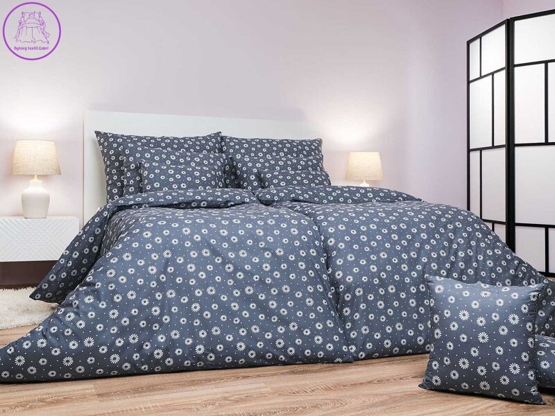 Dadka Povlečení bavlna Anežka bílá na tmavě šedém 140x220, 70x90 cm