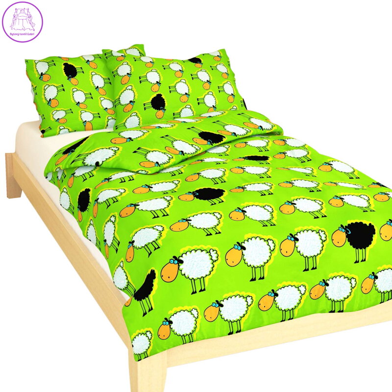 Dadka Povlečení bavlna do postýlky Stádo oveček zelené 90x130, 45x60 cm