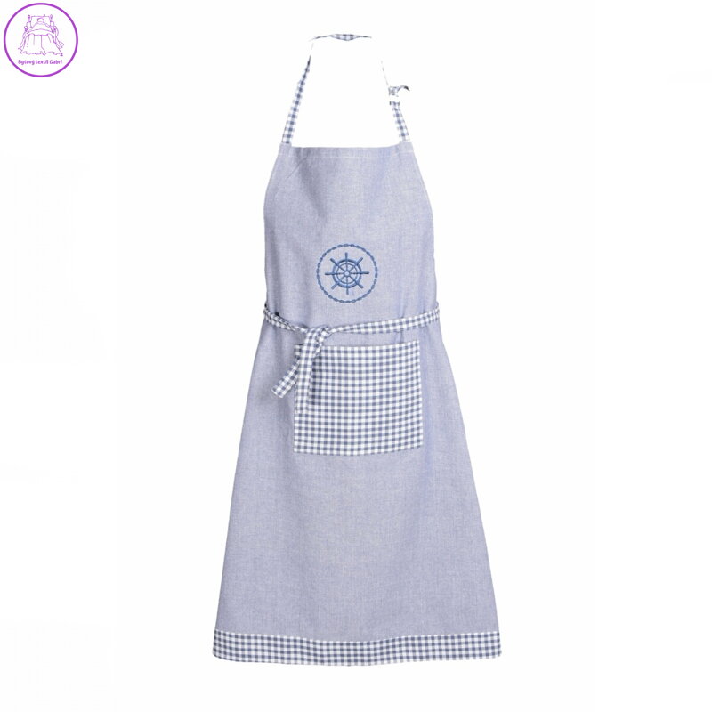 Forbyt Kuchyňská zástěra Káro a kruh modrá 70x90 cm