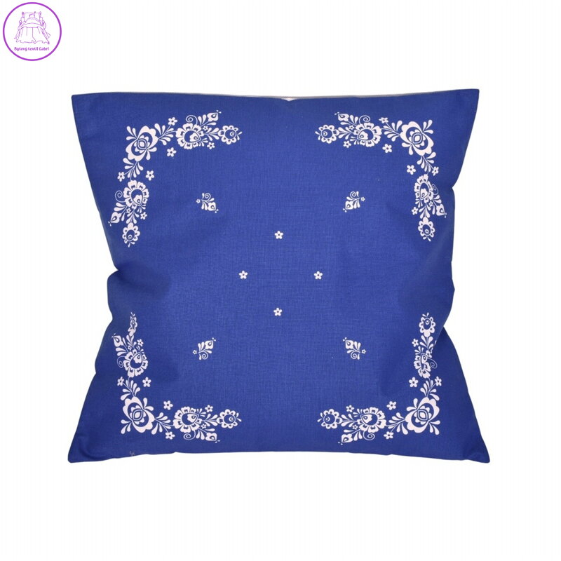 Forbyt Povlak na polštář bavlna Folk podklad modrý 38x38 cm