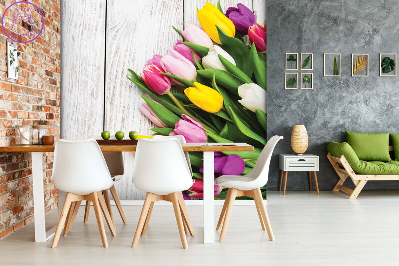 Tapeta Tulipány a dřevo