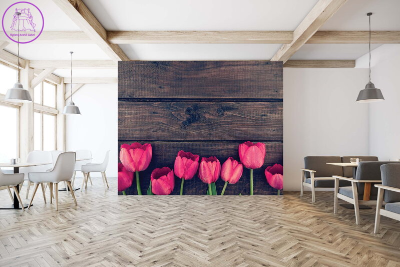 Tapeta Tulipány  na dřevě