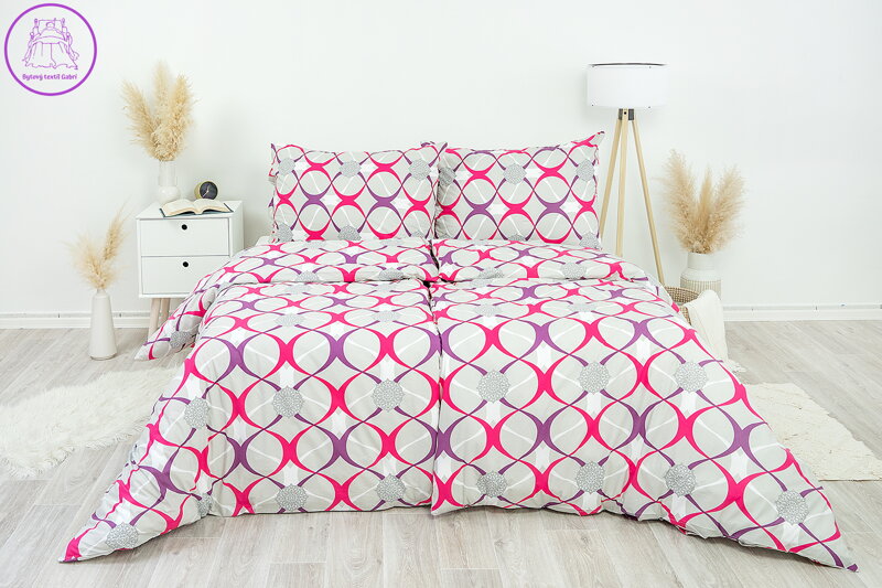 Ložní povlečení bavlněné Stanex elipsy šedé (LS231), 140 x 200 + 90 x 70, Zip