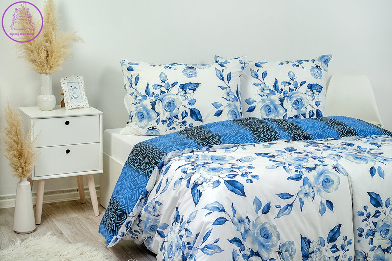 Povlak na polštář bavlněný Stanex modré růže (LS289), 40 x 40 cm, Knoflíkové