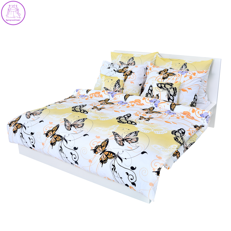 Ložní povlečení bavlněné Stanex motýl žlutý (LS187), 140 x 220 + 90 x 70, Knoflíkové