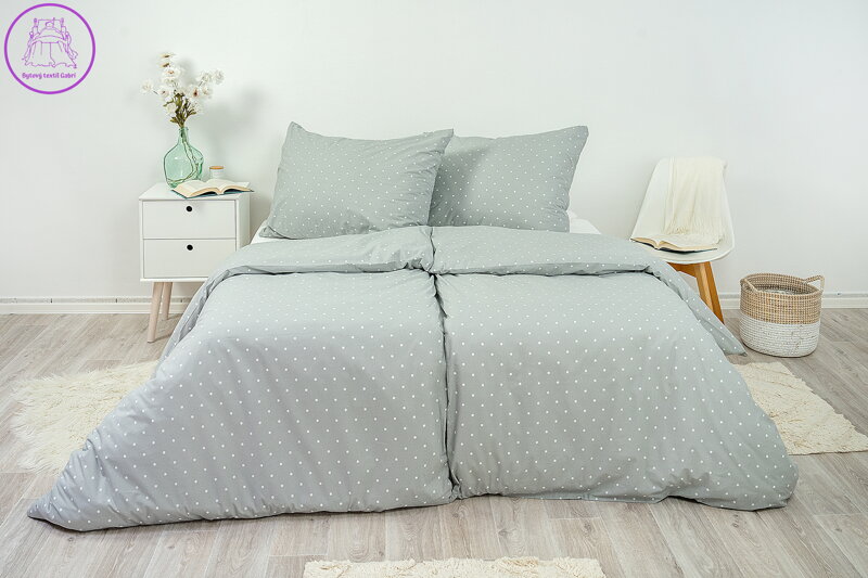Ložní povlečení bavlněné Stanex šedý puntík (LS365), 140 x 220 + 90 x 70, Knoflíkové