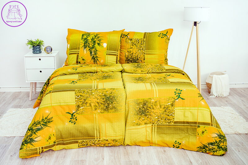 Ložní povlečení krepové Stanex keřík zelený (LS61), 140 x 220 + 90 x 70, Knoflíkové