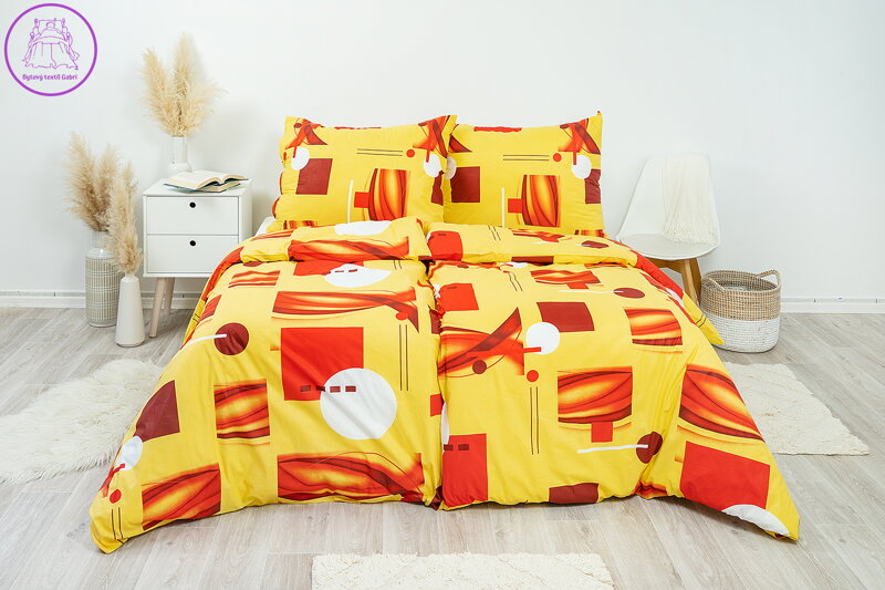 Ložní povlečení krepové Stanex Scarlet žluto-červená (LS80), 140 x 220 + 90 x 70, Knoflíkové