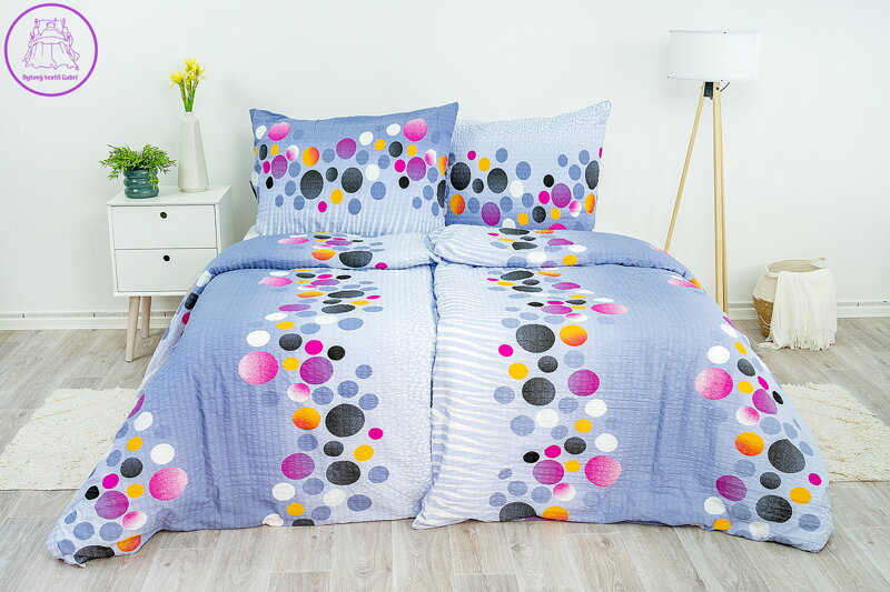 Ložní povlečení krepové Stanex puntíky barevné (LS30), 140 x 220 + 90 x 70, Knoflíkové