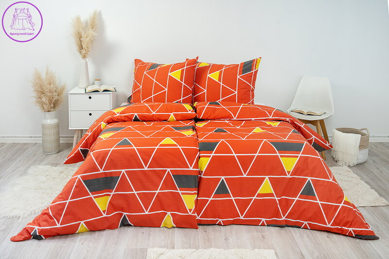 Ložní povlečení krepové Stanex pyramidy červené (LS299), 140 x 220 + 90 x 70, Knoflíkové