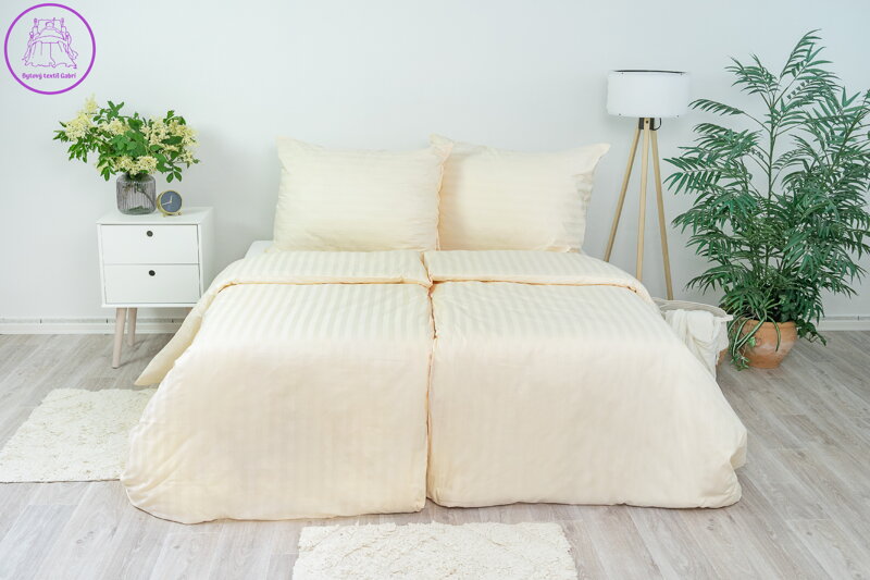 Ložní povlečení atlas grádl Stanex proužek smetanový (LS905), 140 x 220 + 90 x 70, Knoflíkové