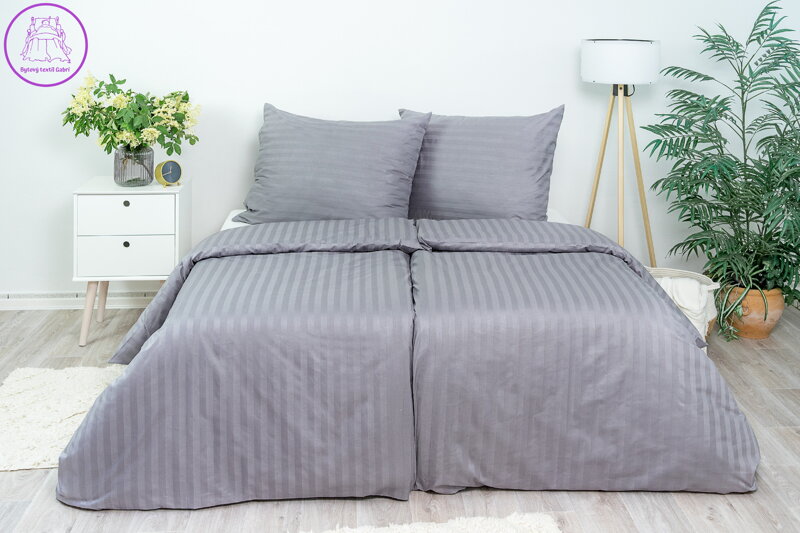 Ložní povlečení atlas grádl Stanex proužek tmavě šedý (LS907), 140 x 220 + 90 x 70, Zip