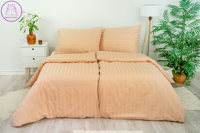 Ložní povlečení atlas grádl Stanex proužek béžový (LS903), 140 x 200 + 90 x 70, Knoflíkové