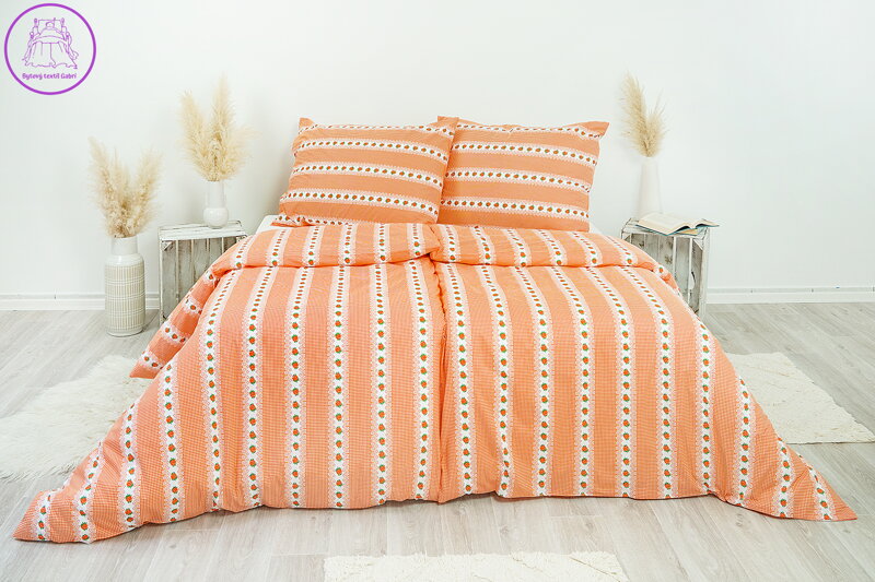 Ložní povlečení krepové Stanex Barunka oranžová (LS175), 140 x 200 + 90 x 70, Knoflíkové