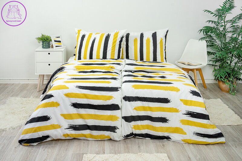 Ložní povlečení krepové Stanex čáry (LS290), 140 x 200 + 90 x 70, Knoflíkové