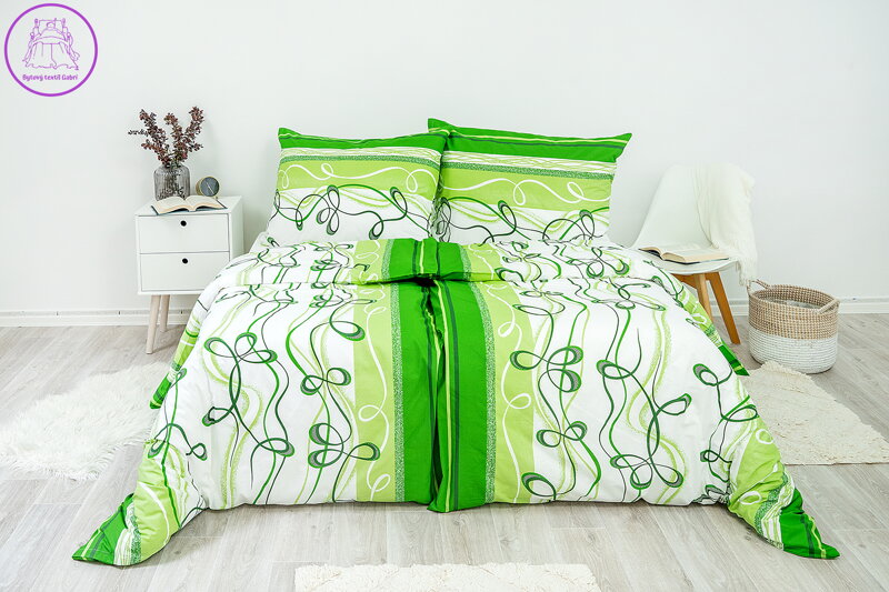 Ložní povlečení bavlněné Stanex lana zelená (LS141), 140 x 200 + 90 x 70, Zip