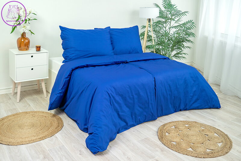 Ložní povlečení bavlněný satén Stanex tmavě modrý (LS154), 140 x 200 + 90 x 70, Knoflíkové