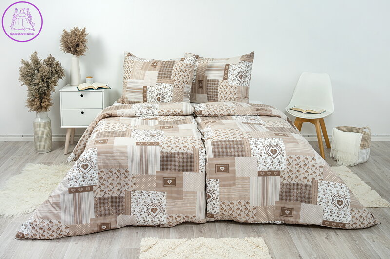 Ložní povlečení flanelové Stanex pečvork béžový (LS297), 140 x 200 + 90 x 70, Knoflíkové