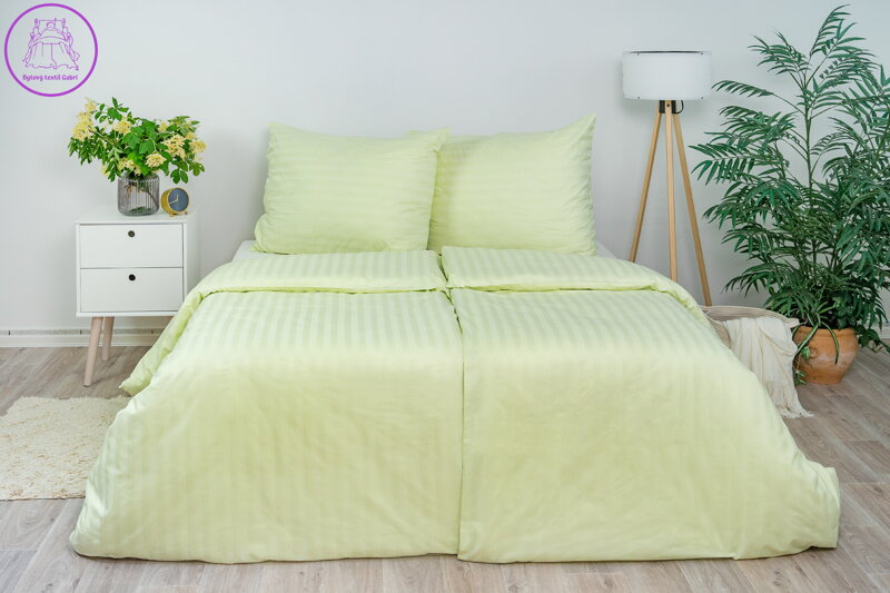 Ložní povlečení atlas grádl Stanex proužek světle zelený (LS904), 140 x 200 + 90 x 70, Knoflíkové