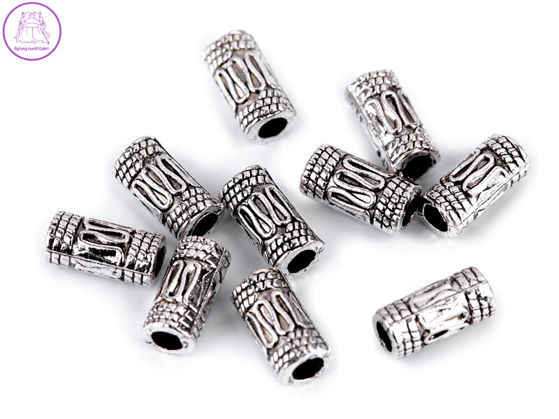 Kovové korálky váleček / koncovky na šňůrky 5x10 mm