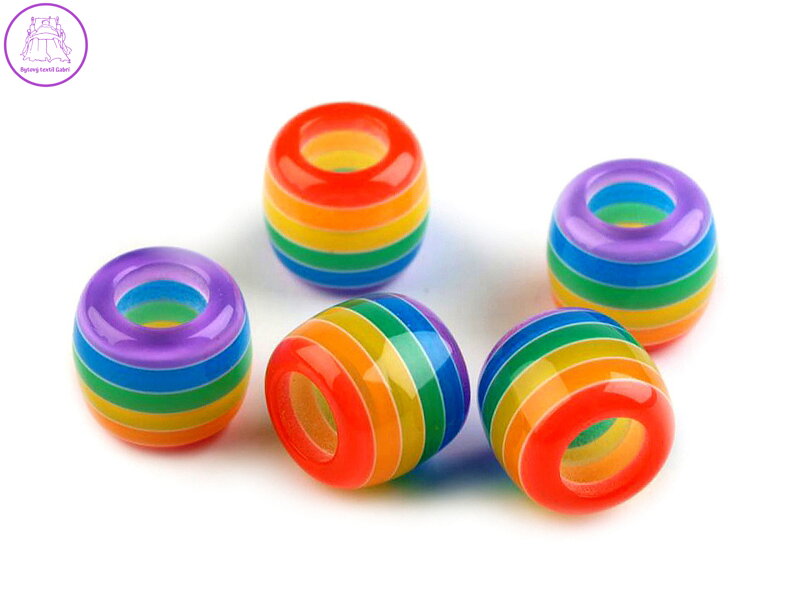 Plastové korálky s proužkem s velkým průvlekem / plavkové 10x12 mm