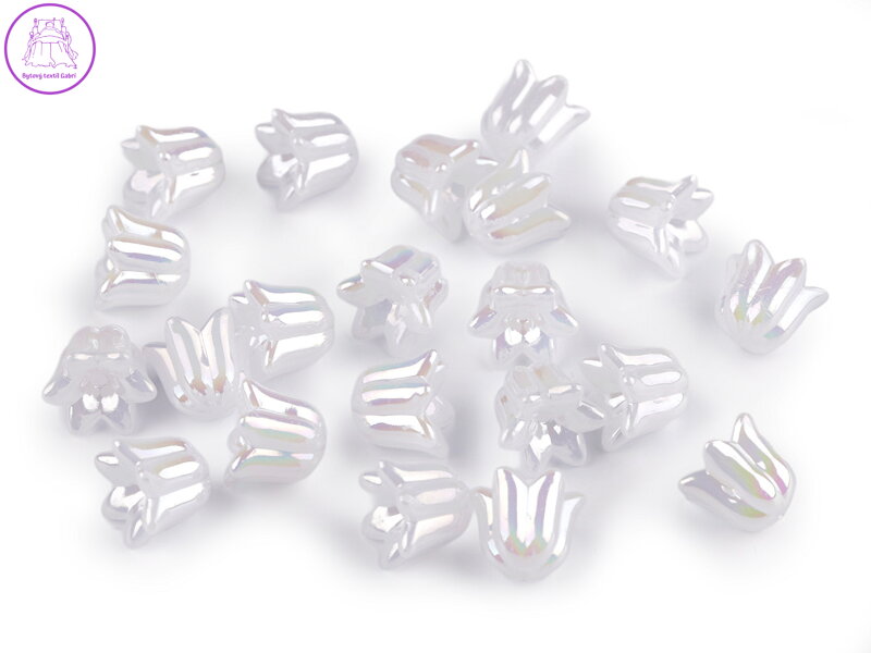Plastové korálky s AB efektem zvoneček / sukýnka 10x12 mm