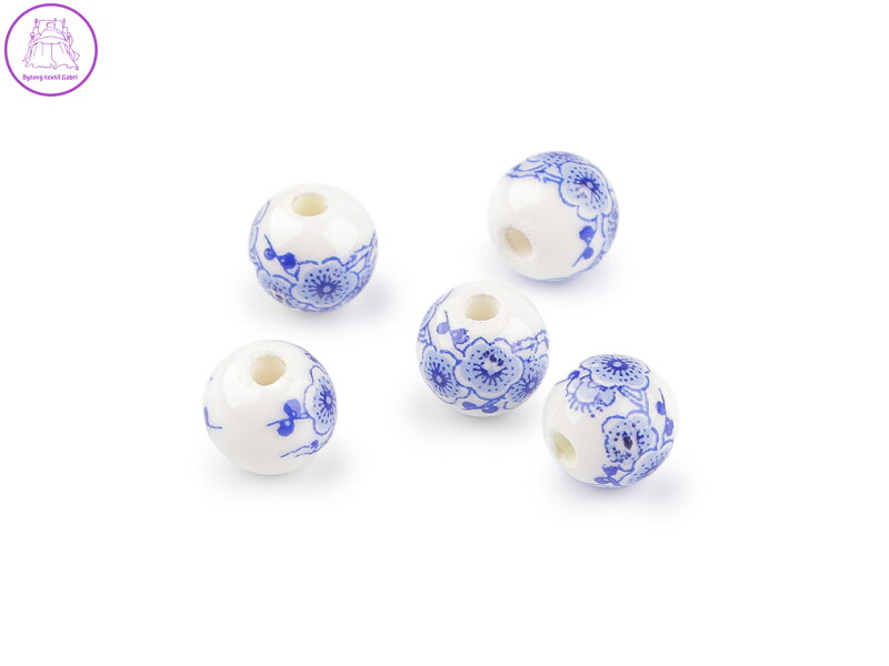 Porcelánové korálky s květy Ø10 mm