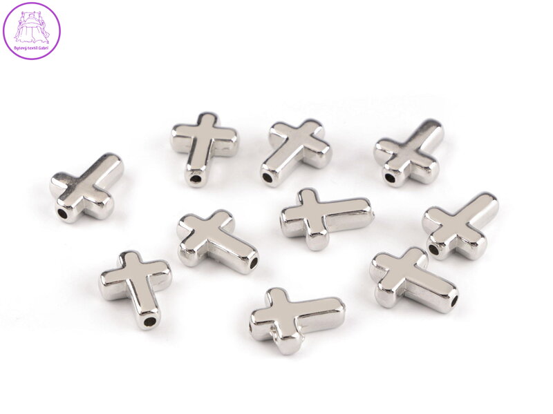 Plastové korálky / komponenty k výrobě šperků křížek 12x15 mm metalické Plastové korálky / komponenty k výrobě šperků křížek 12x15 mm metalické