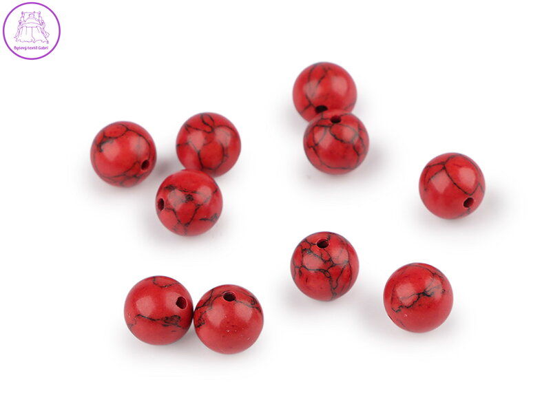 Tyrkys červený syntetický, minerální korálky Ø10 mm