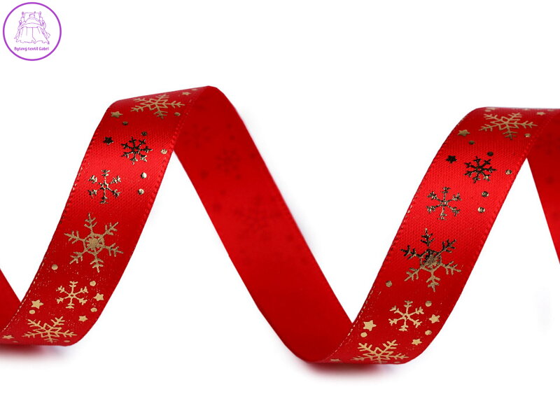 Vánoční saténová stuha vločky 15 mm