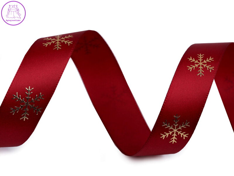Vánoční saténová stuha vločky 20 mm