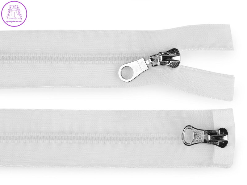 Zip kostěný 5 mm dělitelný 2 jezdce / dvoucestný 50 cm transparentní Zip kostěný 5 mm dělitelný 2 jezdce / dvoucestný 50 cm transparentní