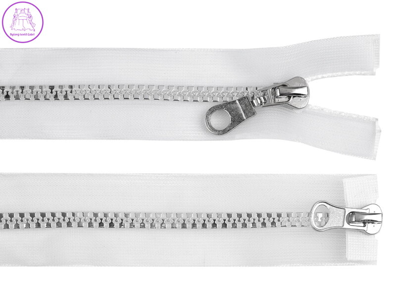 Zip kostěný 5 mm dělitelný 2 jezdce / dvoucestný 80 cm transparentní Zip kostěný 5 mm dělitelný 2 jezdce / dvoucestný 80 cm transparentní