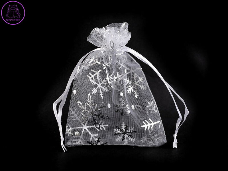 Dárkový pytlík 9x12 cm organza s vločkami