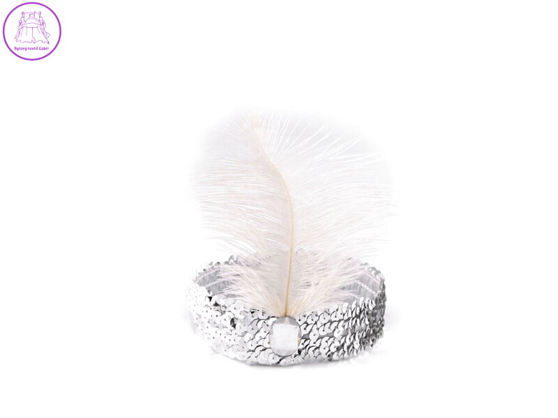 Karnevalová čelenka flitrová s peřím retro