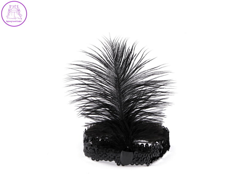 Karnevalová čelenka flitrová s peřím retro