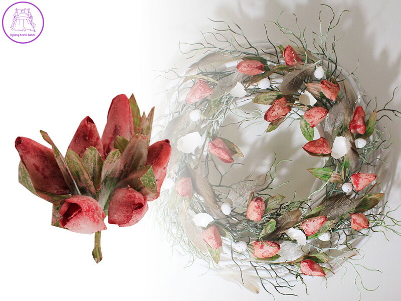 Umělý tulipán na drátku, vintage styl Umělý tulipán na drátku, vintage styl
