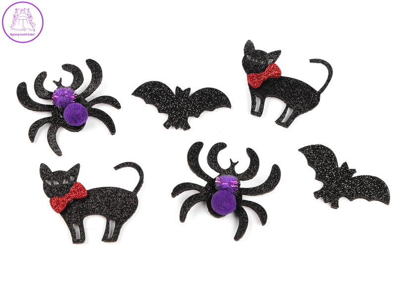 Filcová kočka, netopýr a pavouk s glitry, Halloween