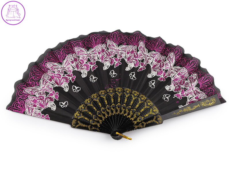 Vějíř textilní motýli s glitry