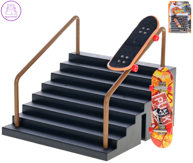 Skateboard prstový fingerboard herní set s rampou schodiště kov