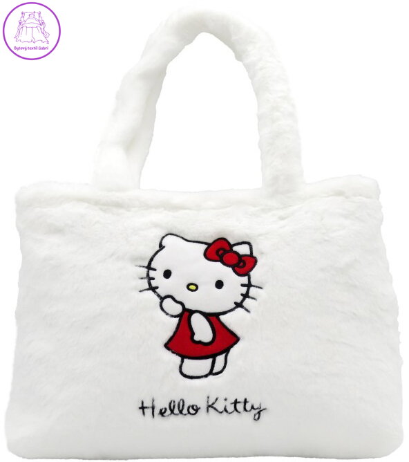 EP Line Taška bílá kočička Hello Kitty plyšová velká 40x27cm na zip