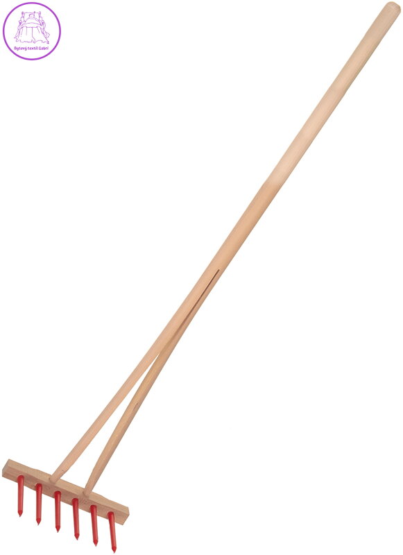 DŘEVO Hrábě dětské červené s násadou 90cm s 6 kolíky plast