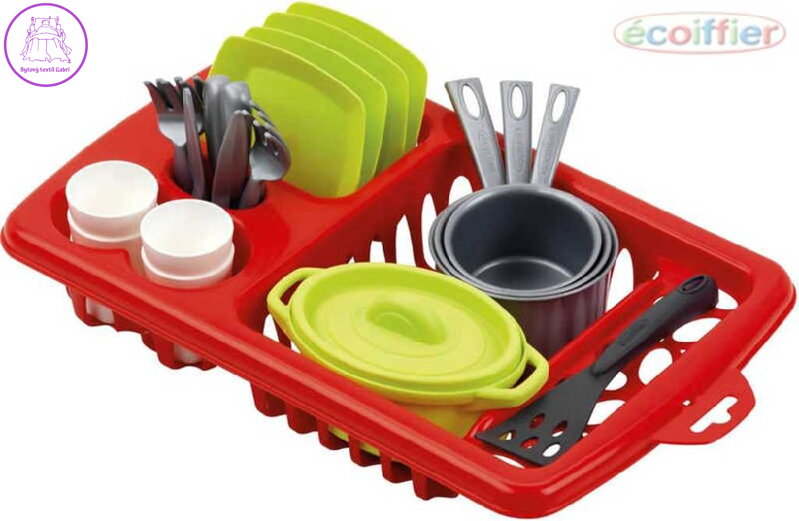 ECOIFFIER Dětská sada nádobí set kuchyňský s odkapávačem a doplňky 34cm PLAST