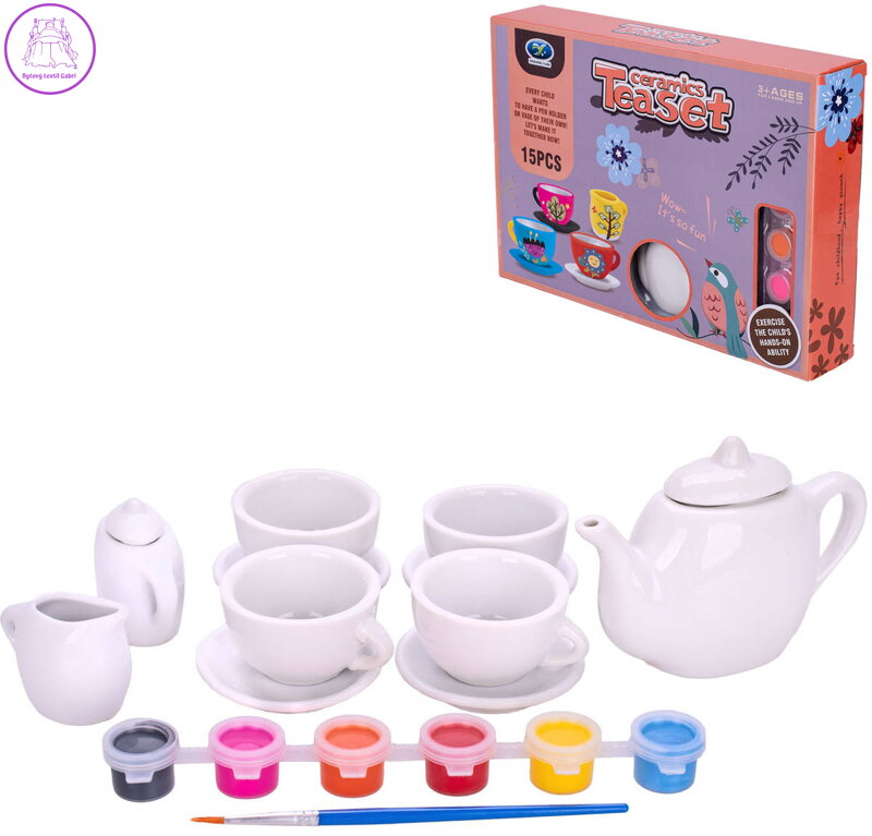 Čajový servis dětský kreativní set s barvičkami malování na porcelán