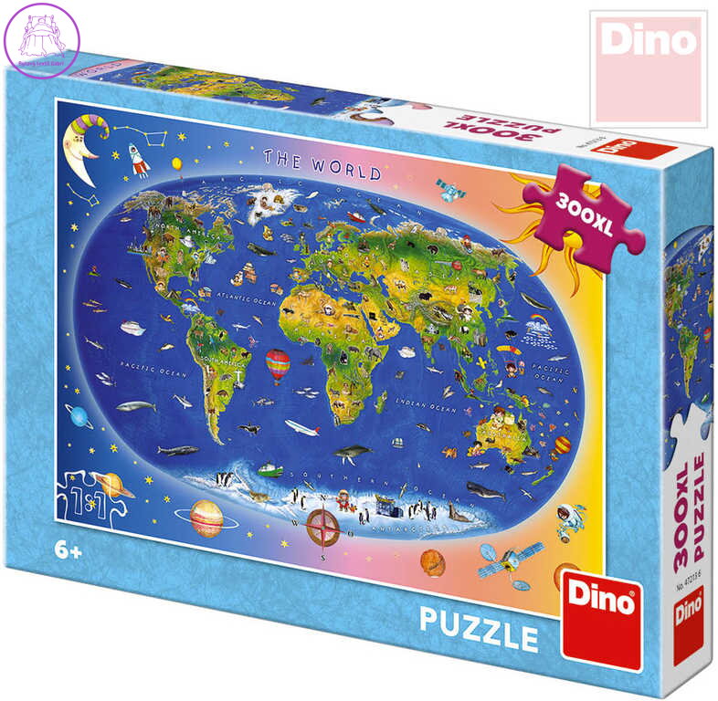 DINO Puzzle XL 300 dílků Mapa světa dětská 47x33cm skládačka v krabici