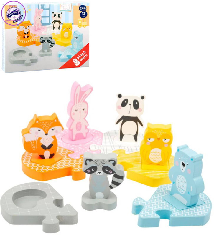 BIGJIGS TOYS DŘEVO Puzzle baby vkládací zvířátka 12 dílků