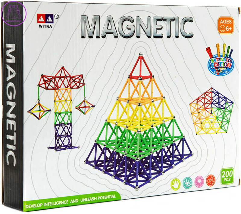 Stavebnice magnetická 200 dílků skládačka plast/kov v krabici