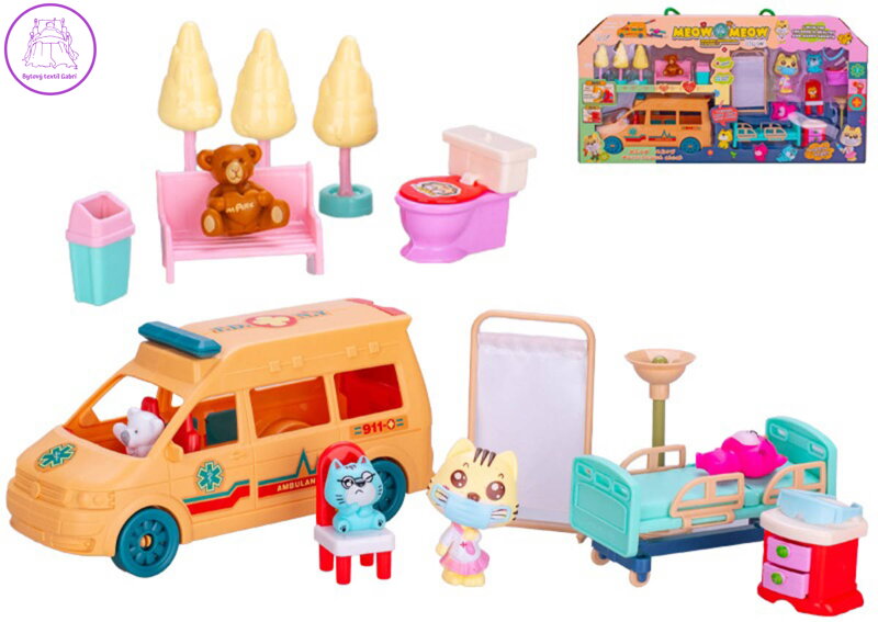 Zvířecí ordinace herní set s autem sanitka s doplňky 18ks plast